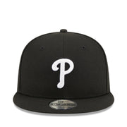 New Era Philadelphia Phillies Black White 9FIFTY Snapback Hat front view