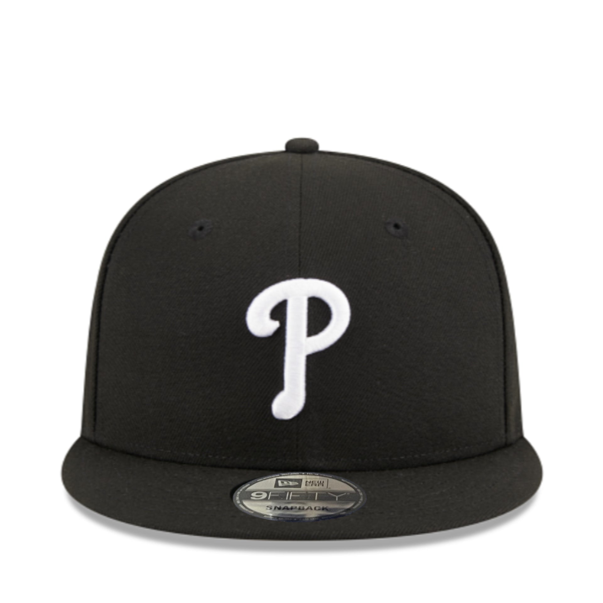 New Era Philadelphia Phillies Black White 9FIFTY Snapback Hat front view