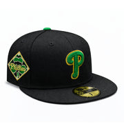 New Era Philadelphia Phillies Saint Patrick's Day Black White 59FIFTY Fitted Hat front view