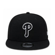 New Era Philadelphia Phillies Black White Outline 9FIFTY Snapback Hat front view