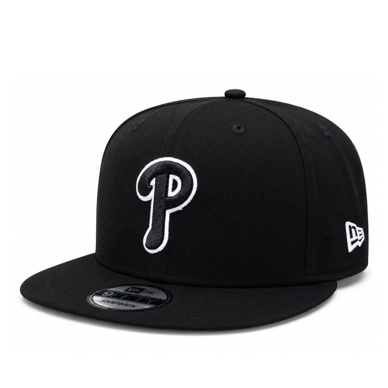 New Era Philadelphia Phillies Black White Outline 9FIFTY Snapback Hat front side view