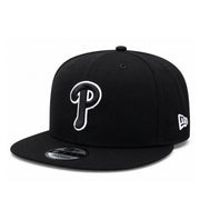 New Era Philadelphia Phillies Black White Outline 9FIFTY Snapback Hat front side view