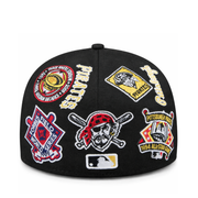 New Era Pittsburgh Pirates All Over Logo 59FIFTY Fitted Hat Black back view