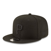 New Era Pittsburgh Pirates Black Out 9FIFTY Snapback Hat front left angle view