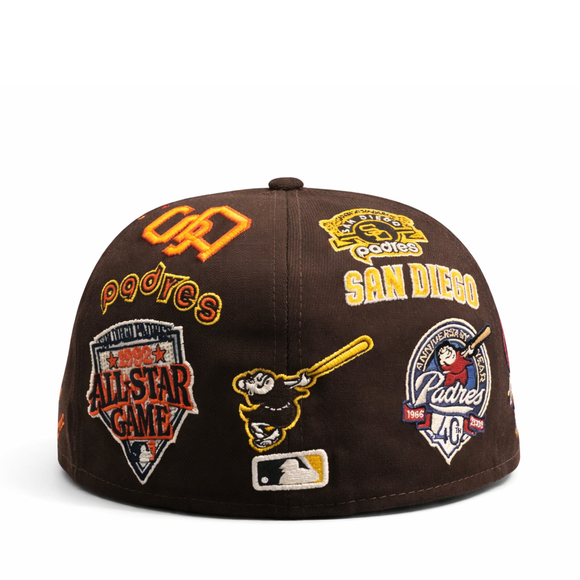 back of New Era San Diego Padres All Over Multi Patch 59FIFTY Fitted Hat-Burnt Wood