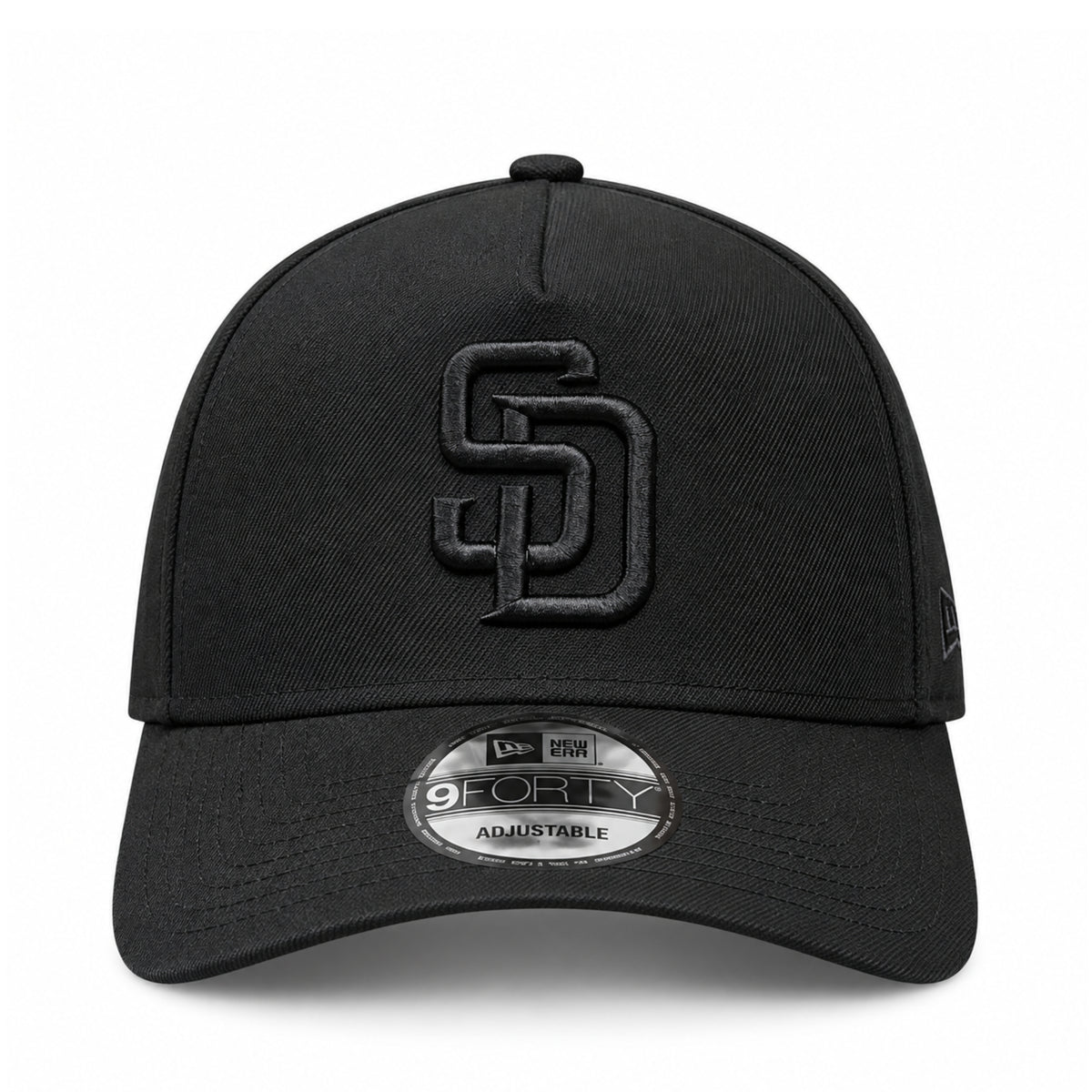 New Era San Diego Padres Black on Black 9FORTY A-Frame Snapback Hat front view