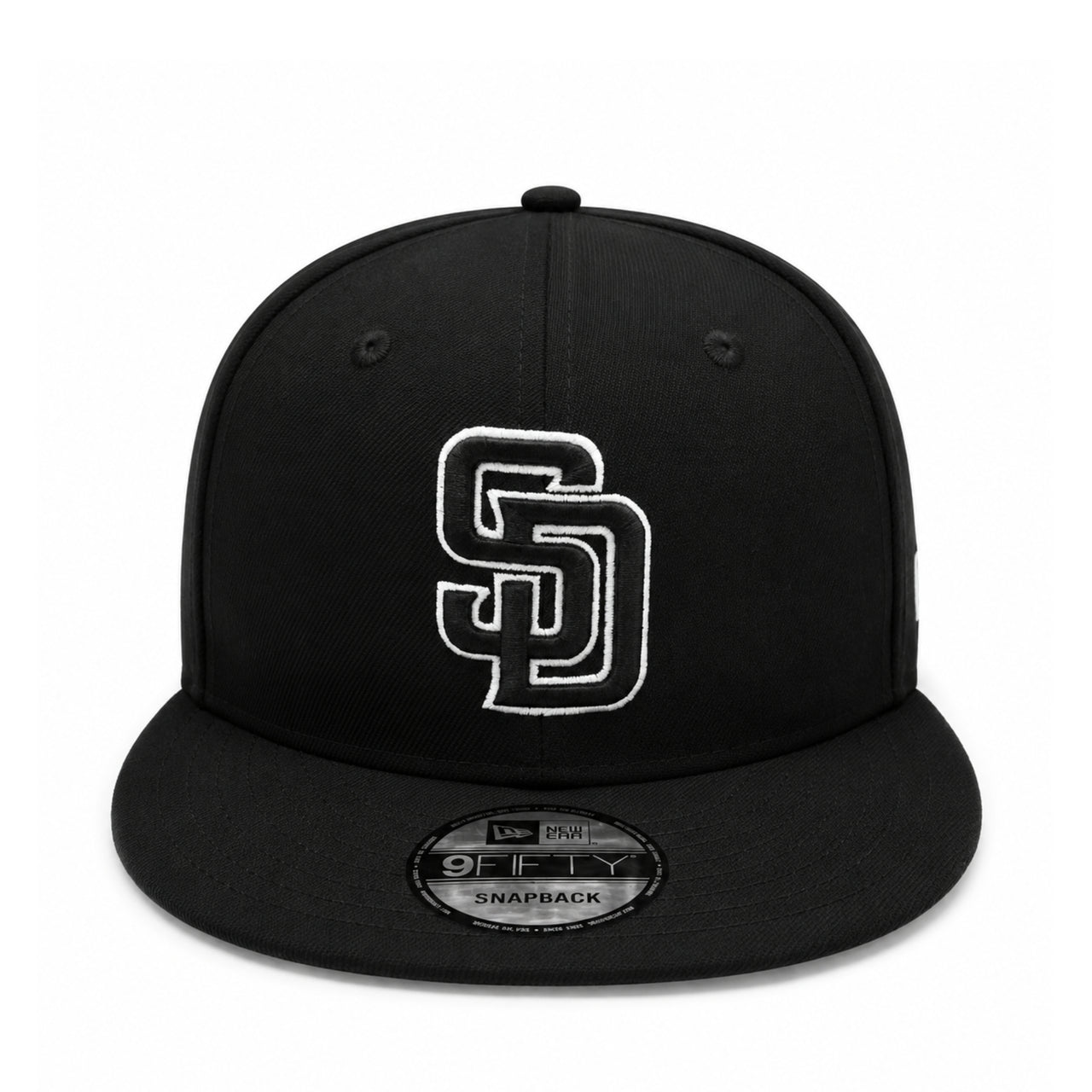 New Era San Diego Padres 9FIFTY Snapback Hat - Black White Outlined front view