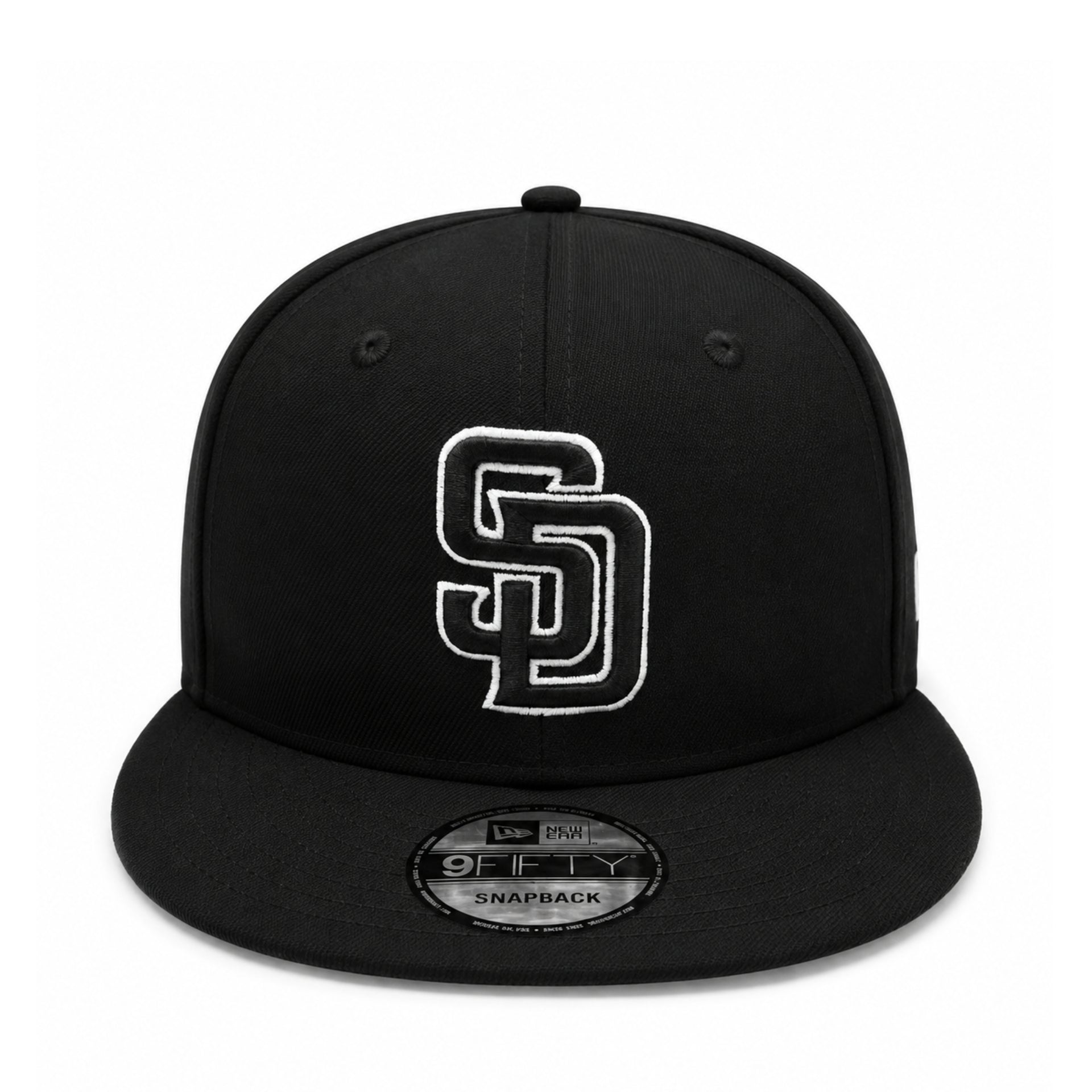 New Era San Diego Padres 9FIFTY Snapback Hat - Black White Outlined front view