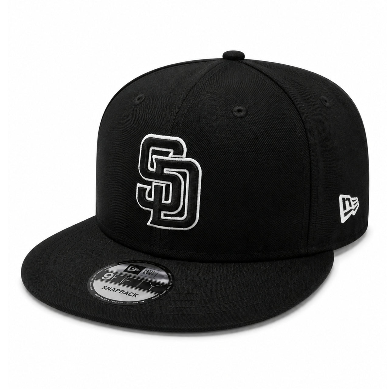 New Era San Diego Padres 9FIFTY Snapback Hat - Black White Outlined front left view