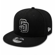 New Era San Diego Padres 9FIFTY Snapback Hat - Black White Outlined front left view