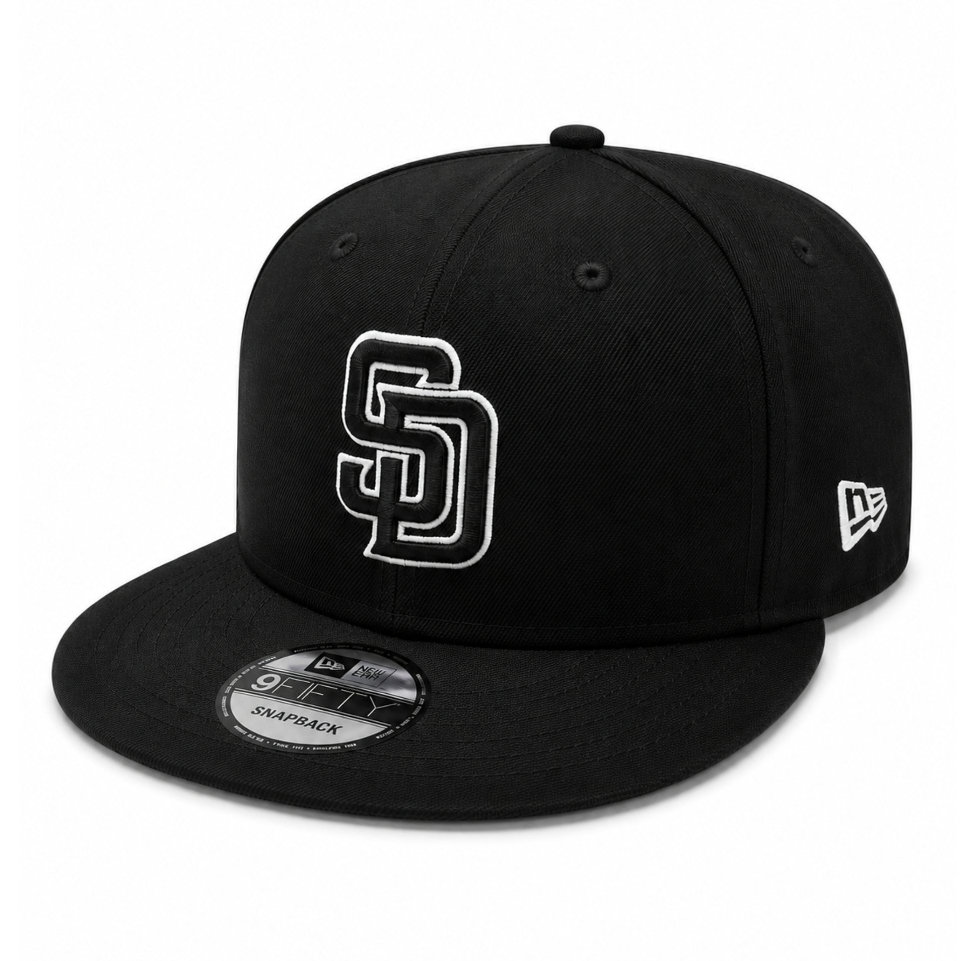 New Era San Diego Padres 9FIFTY Snapback Hat - Black White Outlined front left view
