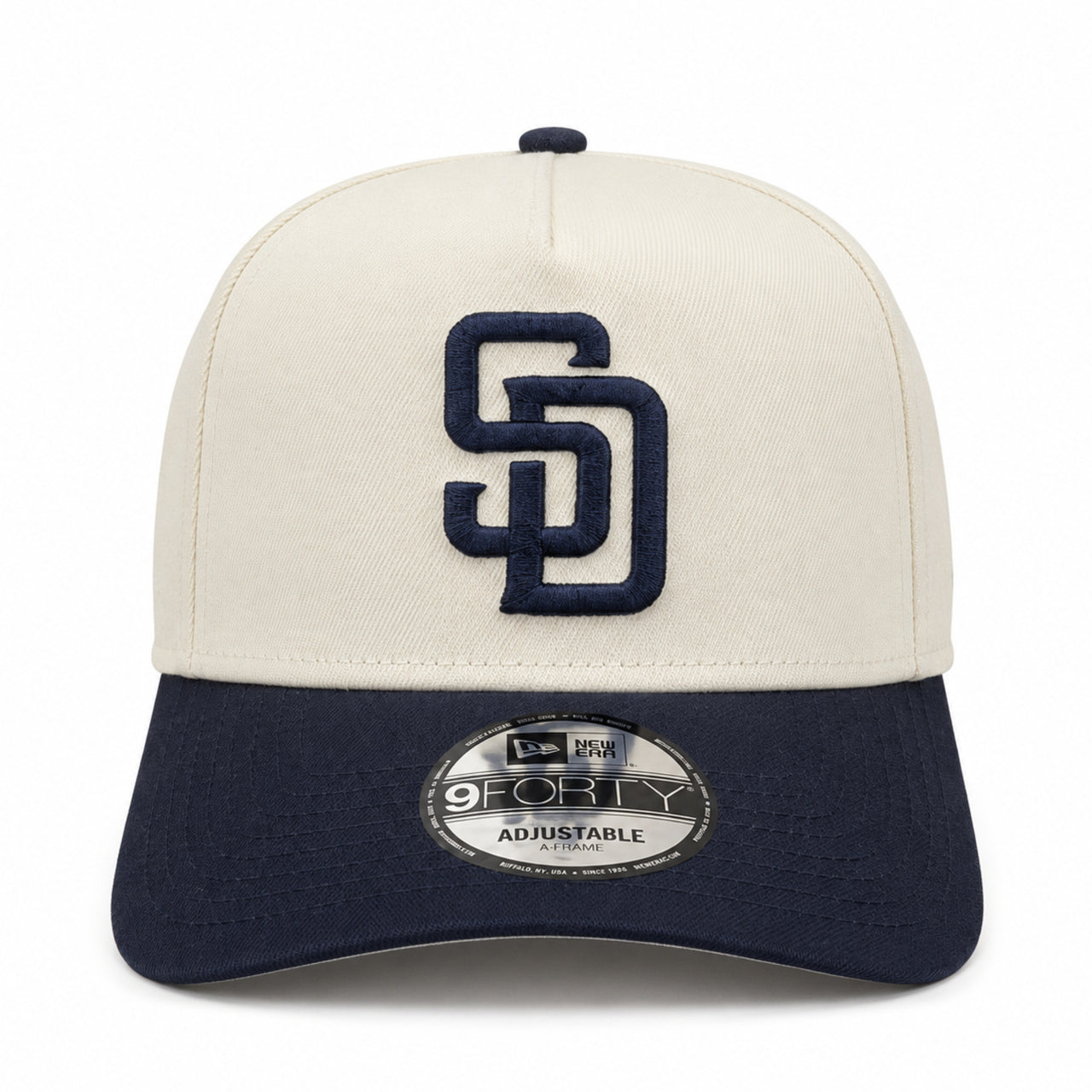 New Era San Diego Padres Chrome Navy 9FORTY A-Frame Snapback Hat front view