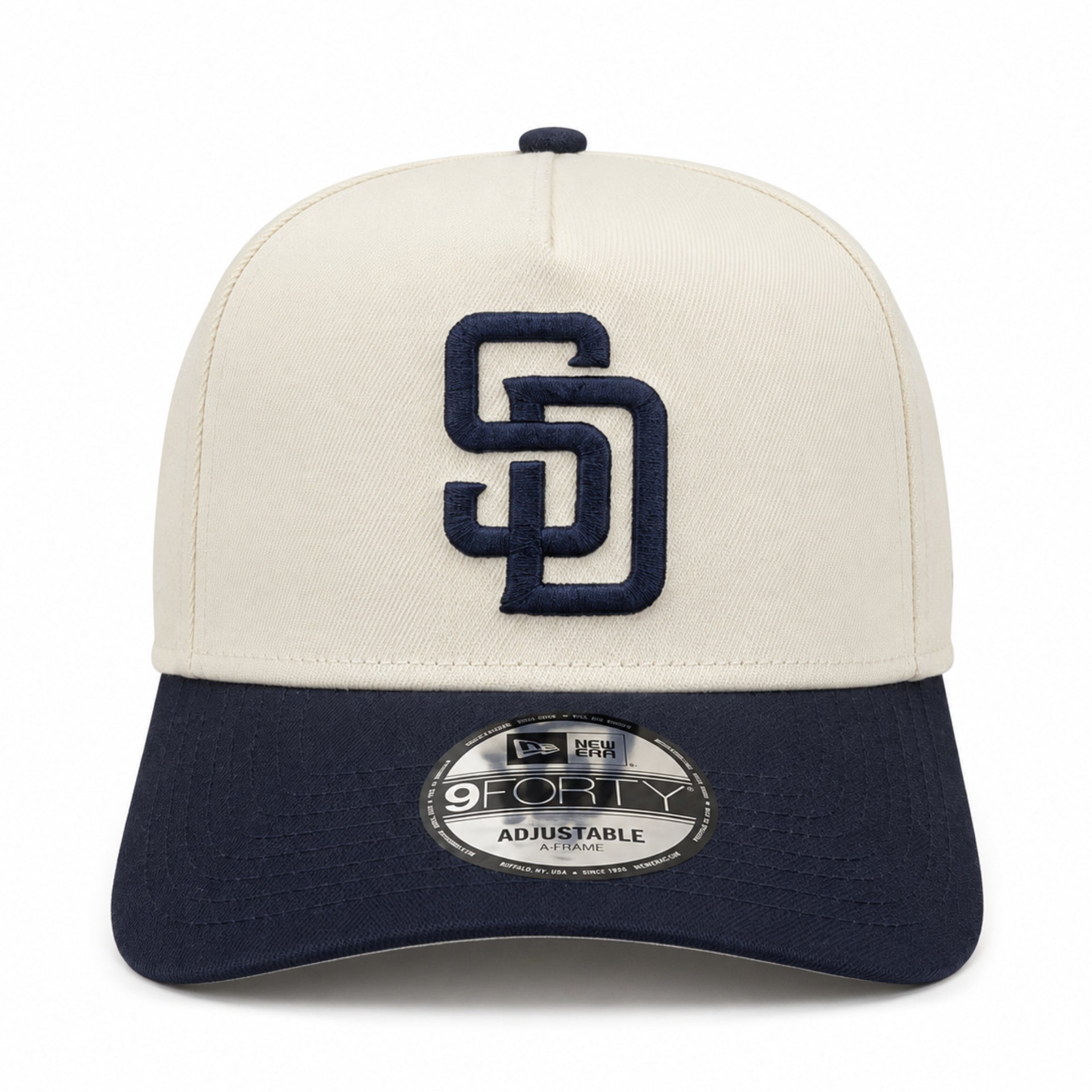 New Era San Diego Padres Chrome Navy 9FORTY A-Frame Snapback Hat front view
