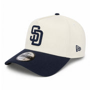 New Era San Diego Padres Chrome Navy 9FORTY A-Frame Snapback Hat front angle view