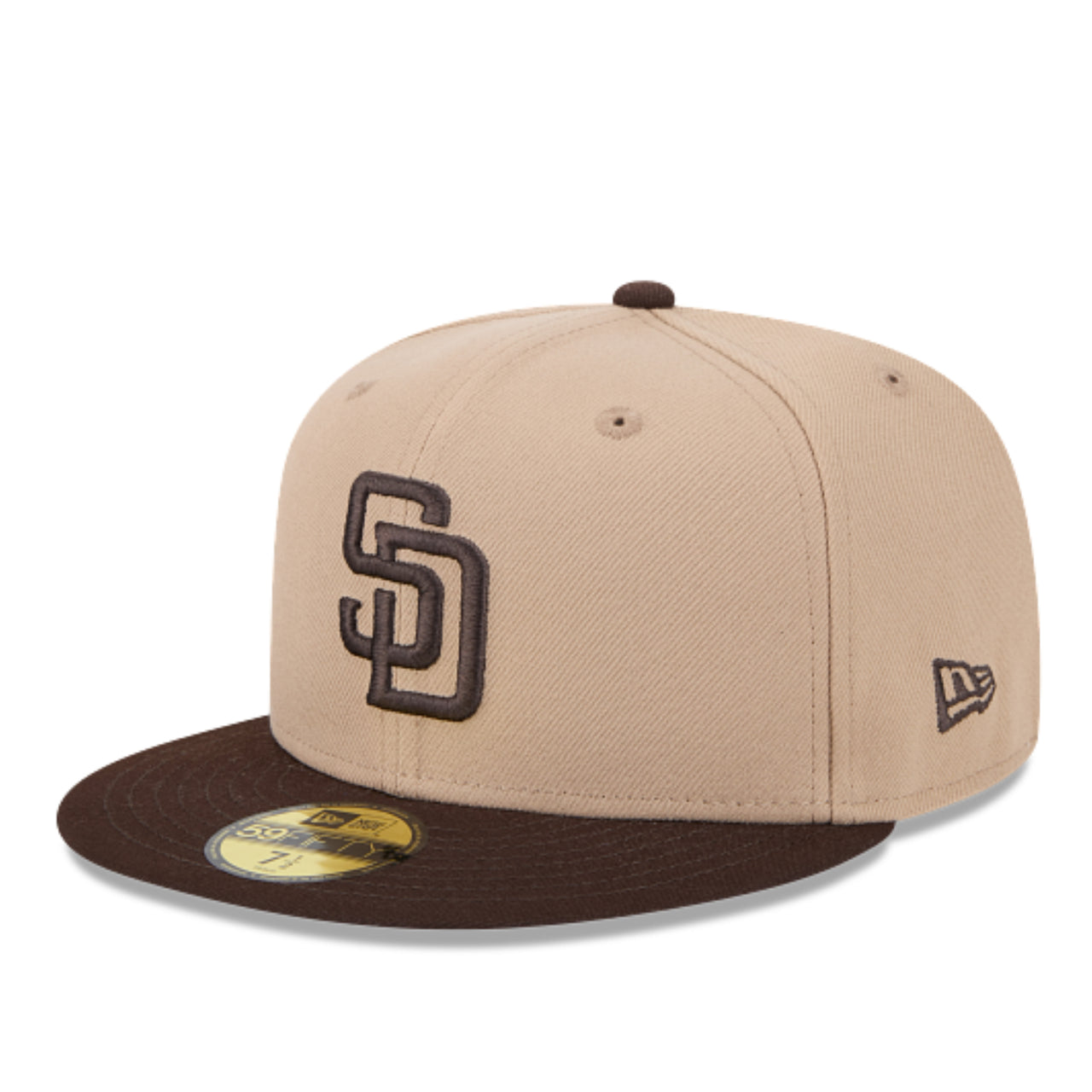 New Era San Diego Padres Khaki Brown 59FIFTY Fitted Hat front angle view