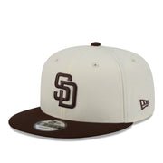 New Era San Diego Padres SD Localized 9FIFTY Snapback Hat - Chrome/Brown 2 Tone left front view