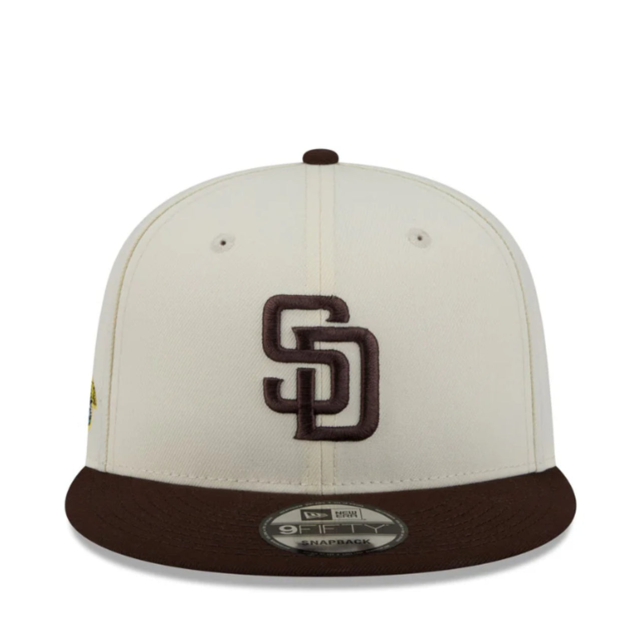 New Era San Diego Padres SD Localized 9FIFTY Snapback Hat - Chrome/Brown 2 Tone front view