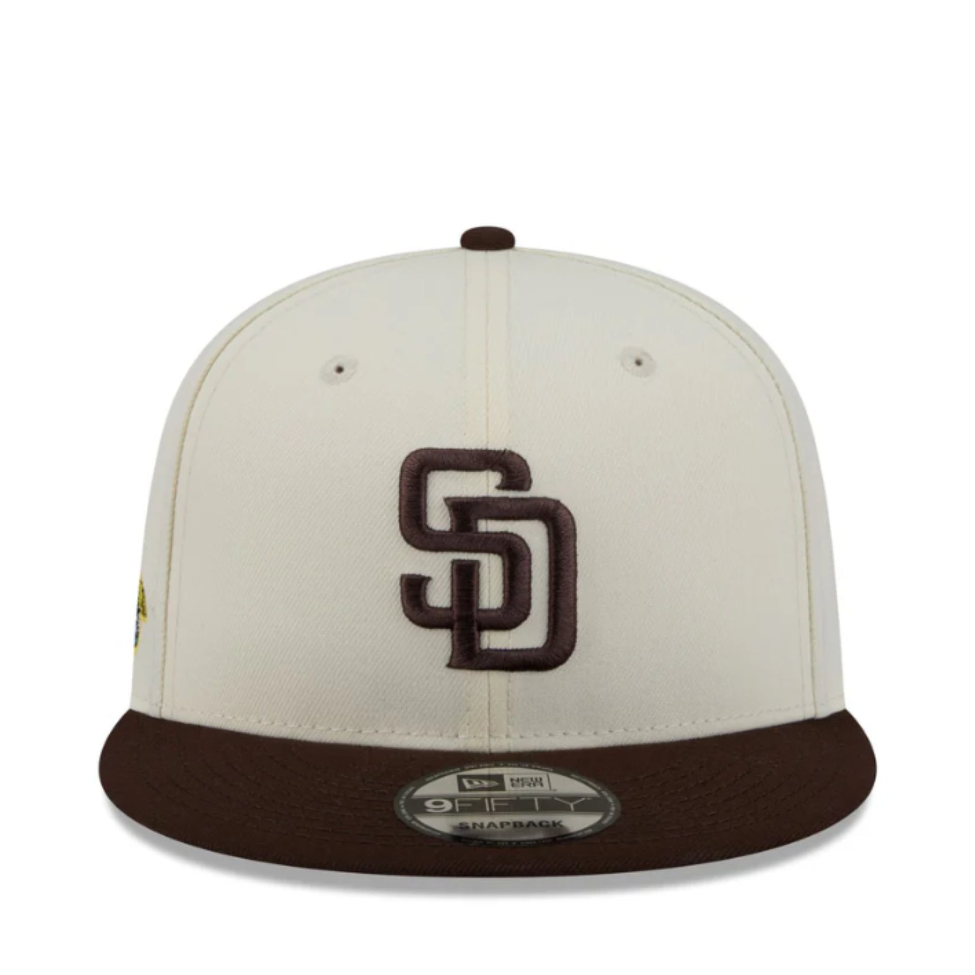 New Era San Diego Padres SD Localized 9FIFTY Snapback Hat - Chrome/Brown 2 Tone front view