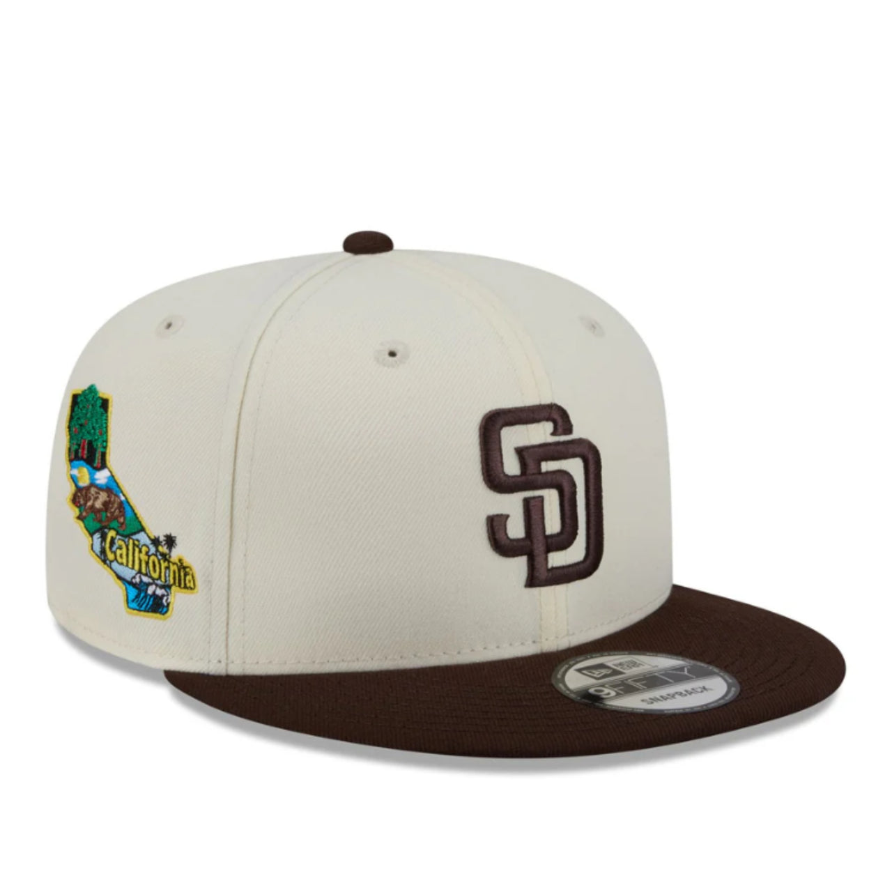 New Era San Diego Padres SD Localized 9FIFTY Snapback Hat - Chrome/Brown 2 Tone front right view