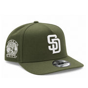 New Era San Diego Padres Olive Green 9FIFTY A-Frame Snapback Hat front angled view