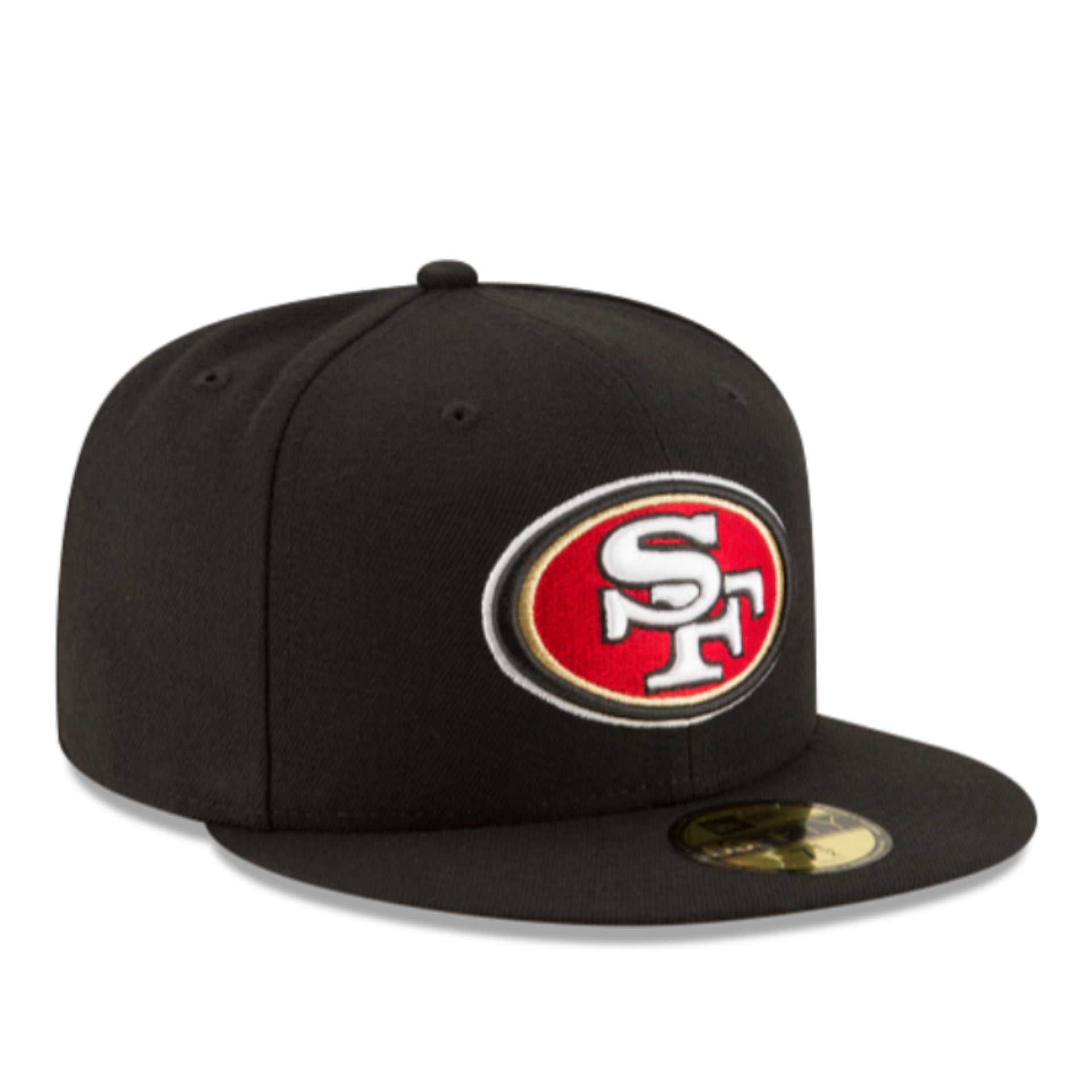 New Era San Francisco 49ers SF 59FIFTY Fitted Cap Black Red Logo front right view