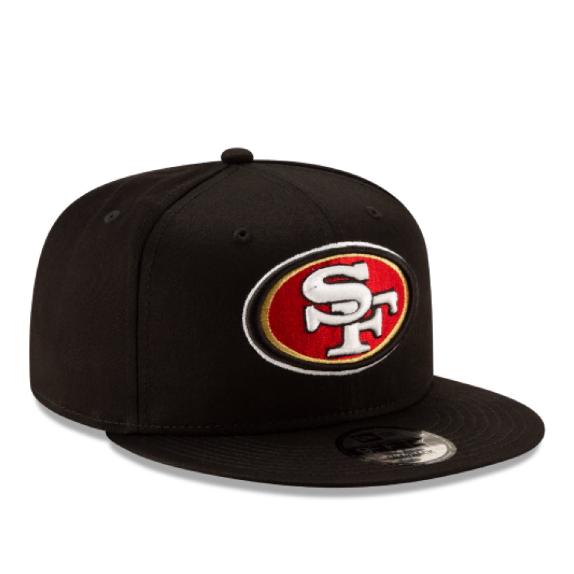 New Era San Francisco 49ers Black 9Fifty Snapback Hat front right view