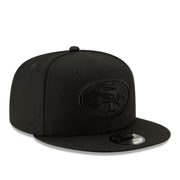 New Era San Francisco 49ers Black on Black 9FIFTY Snapback Hat front side view