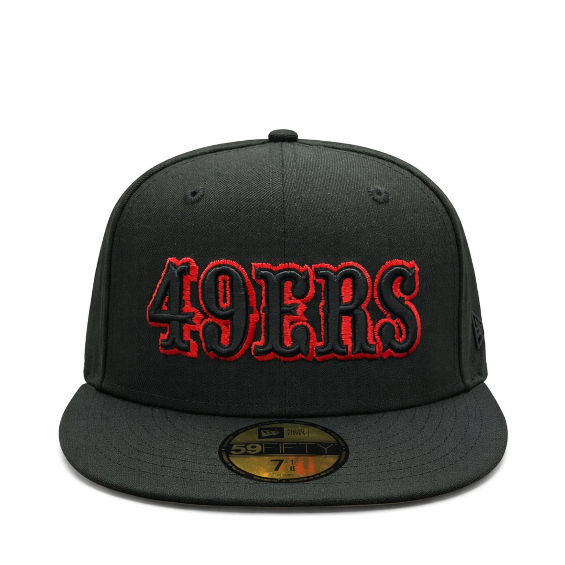 New Era San Francisco 49ers 60 Season Side Patch 59FIFTY Fitted Cap Black Red Outlined front view