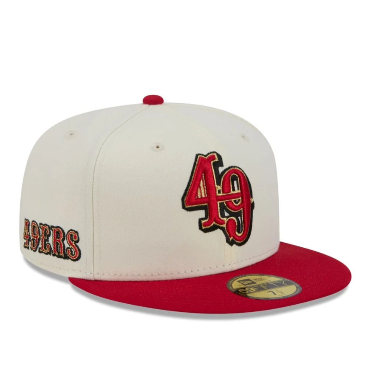 New Era San Francisco 49ers Deceptor Chrome/Red 59FIFTY Fitted Hat front angled view