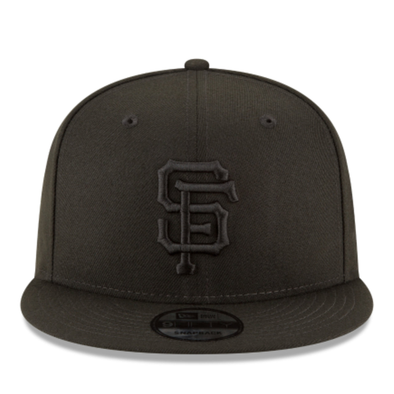 New Era San Francisco Giants Black on Black 9FIFTY Snapback Hat front view
