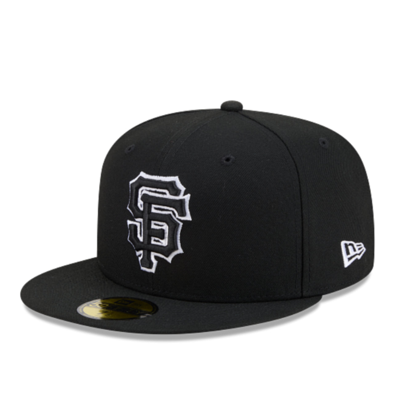 New Era San Francisco Giants Black White Outlined 59FIFTY Fitted Hat front left angle view