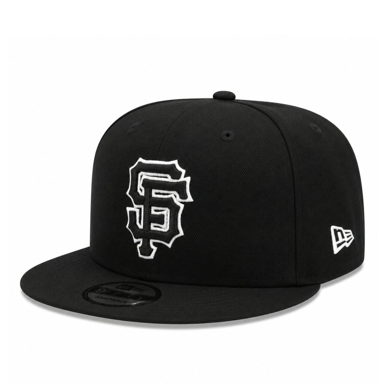 New Era San Francisco Giants Black White Outlined 9FIFTY Snapback Hat front left view
