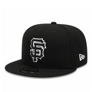 New Era San Francisco Giants Black White Outlined 9FIFTY Snapback Hat front left view