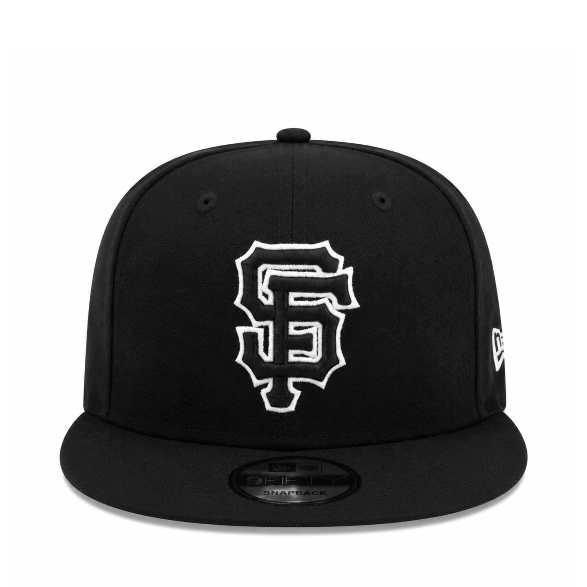 New Era San Francisco Giants Black White Outlined 9FIFTY Snapback Hat front view