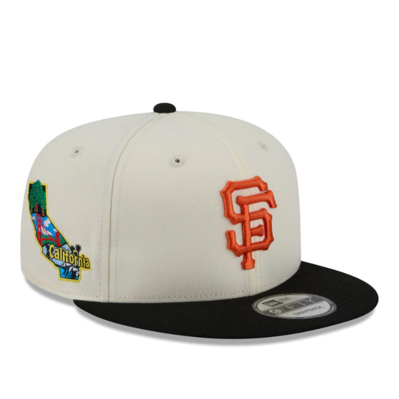 New Era San Francisco Giants SF Localized 9FIFTY Snapback Hat - Chrome/Black 2 Tone front right view