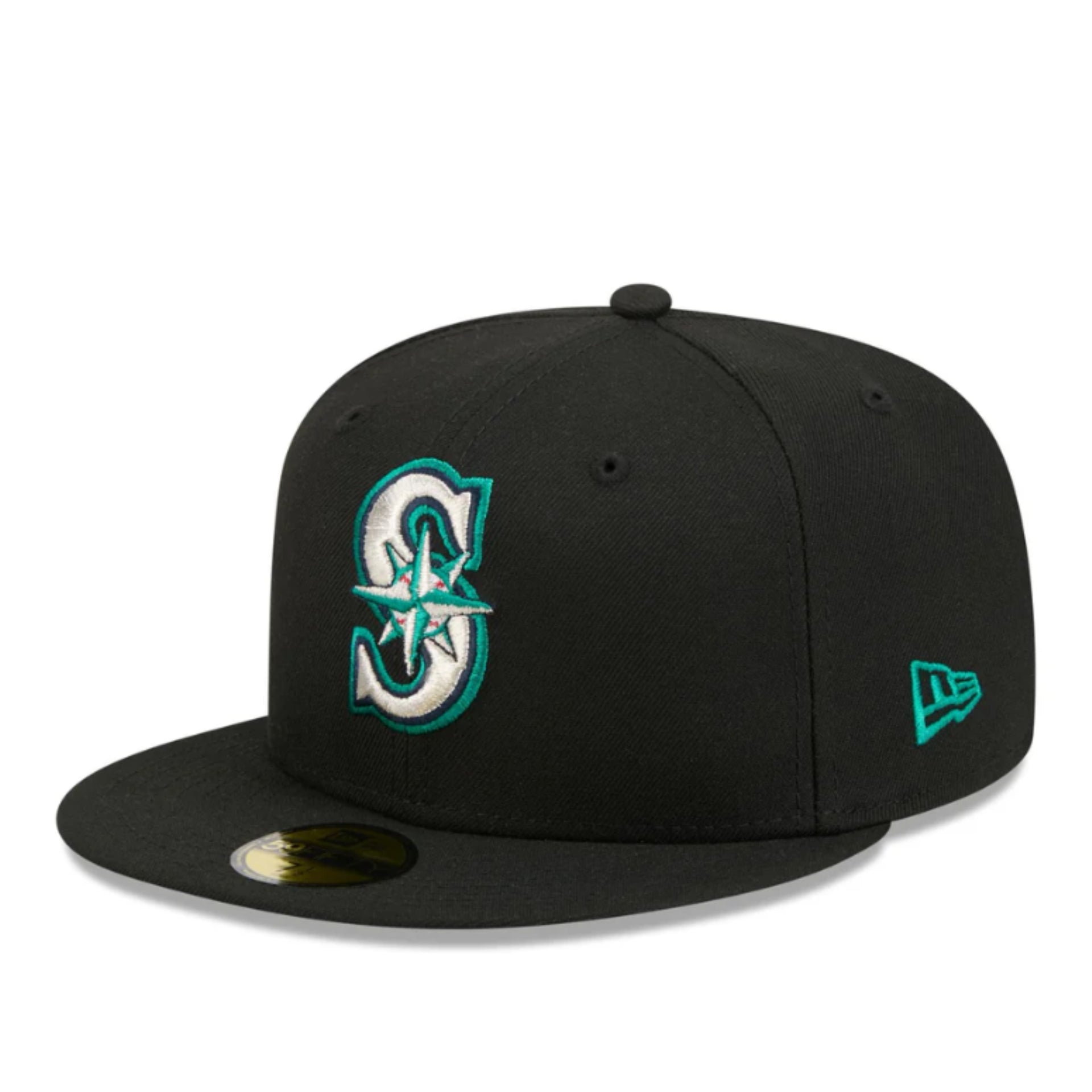 New Era Seattle Mariners Black 59FIFTY Fitted Hat front left view