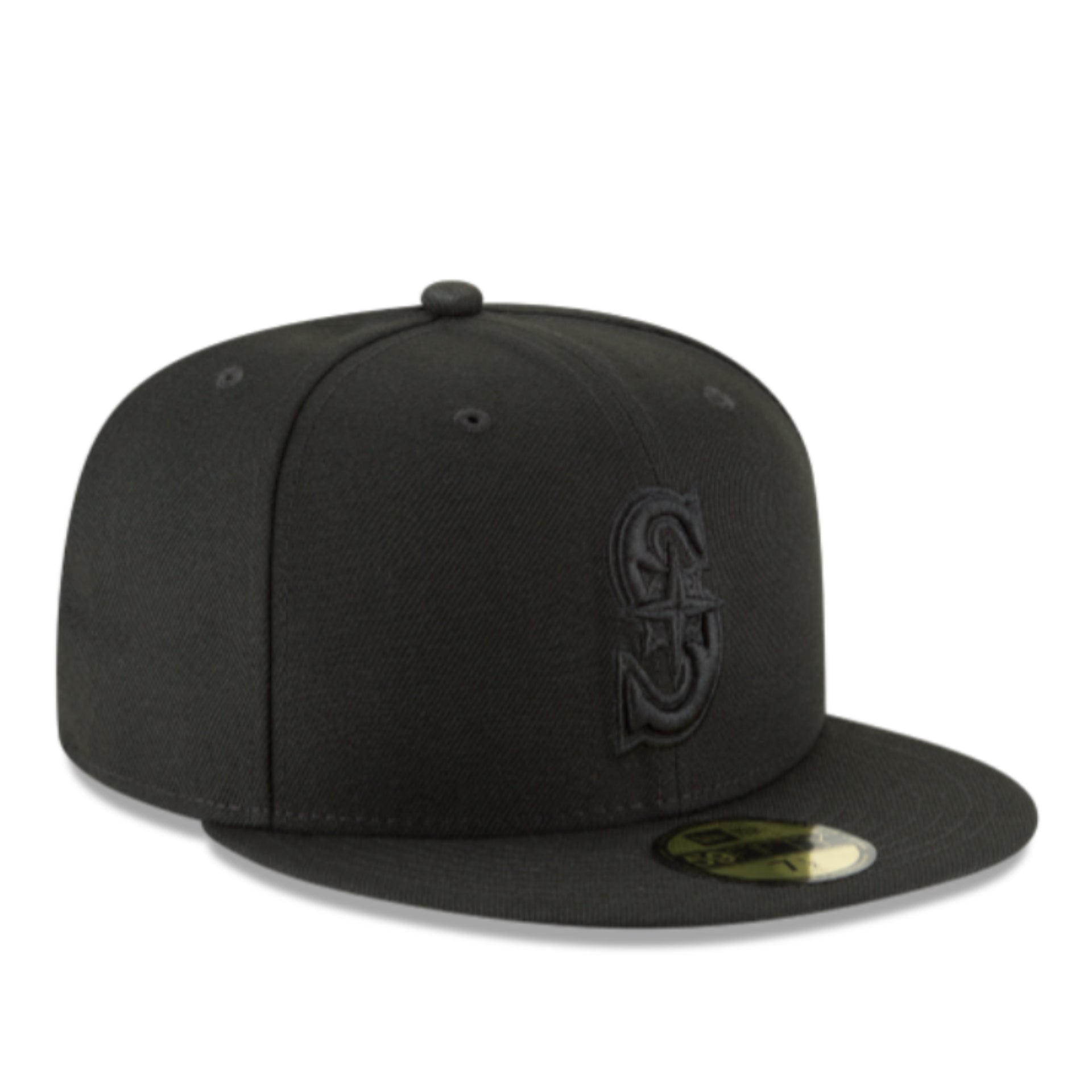 New Era Seattle Mariners Black on Black 59FIFTY Fitted Cap front right view