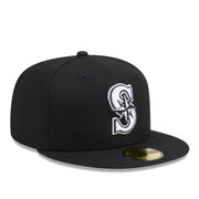 New Era Seattle Mariners Black White 59FIFTY Fitted Hat front right view