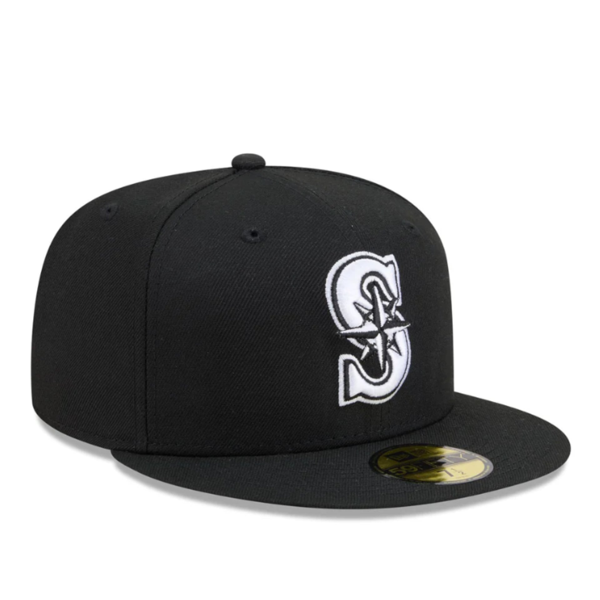 New Era Seattle Mariners Black White 59FIFTY Fitted Hat front right view