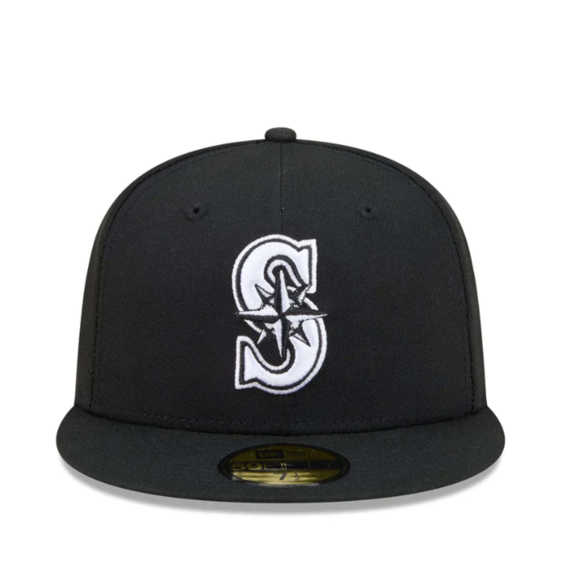 New Era Seattle Mariners Black White 59FIFTY Fitted Hat front view