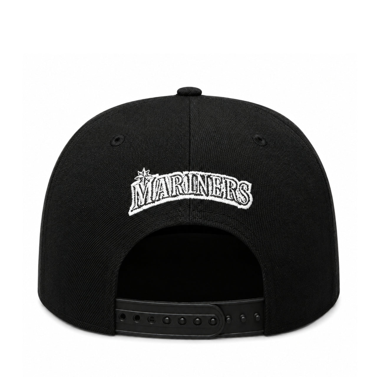 New Era Seattle Mariner Black White 9FIFTY Snapback Hat back view