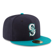 New Era Seattle Mariners 59FIFTY Fitted Cap Navy Teal front right angle view