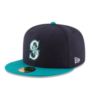 New Era Seattle Mariners 59FIFTY Fitted Cap Navy Teal front left angle view