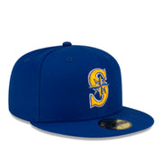 New Era Seattle Mariners Authentic Collection Blue 59FIFTY Fitted Hat front right angle view
