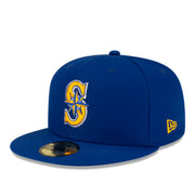 New Era Seattle Mariners Authentic Collection Blue 59FIFTY Fitted Hat front left angle view