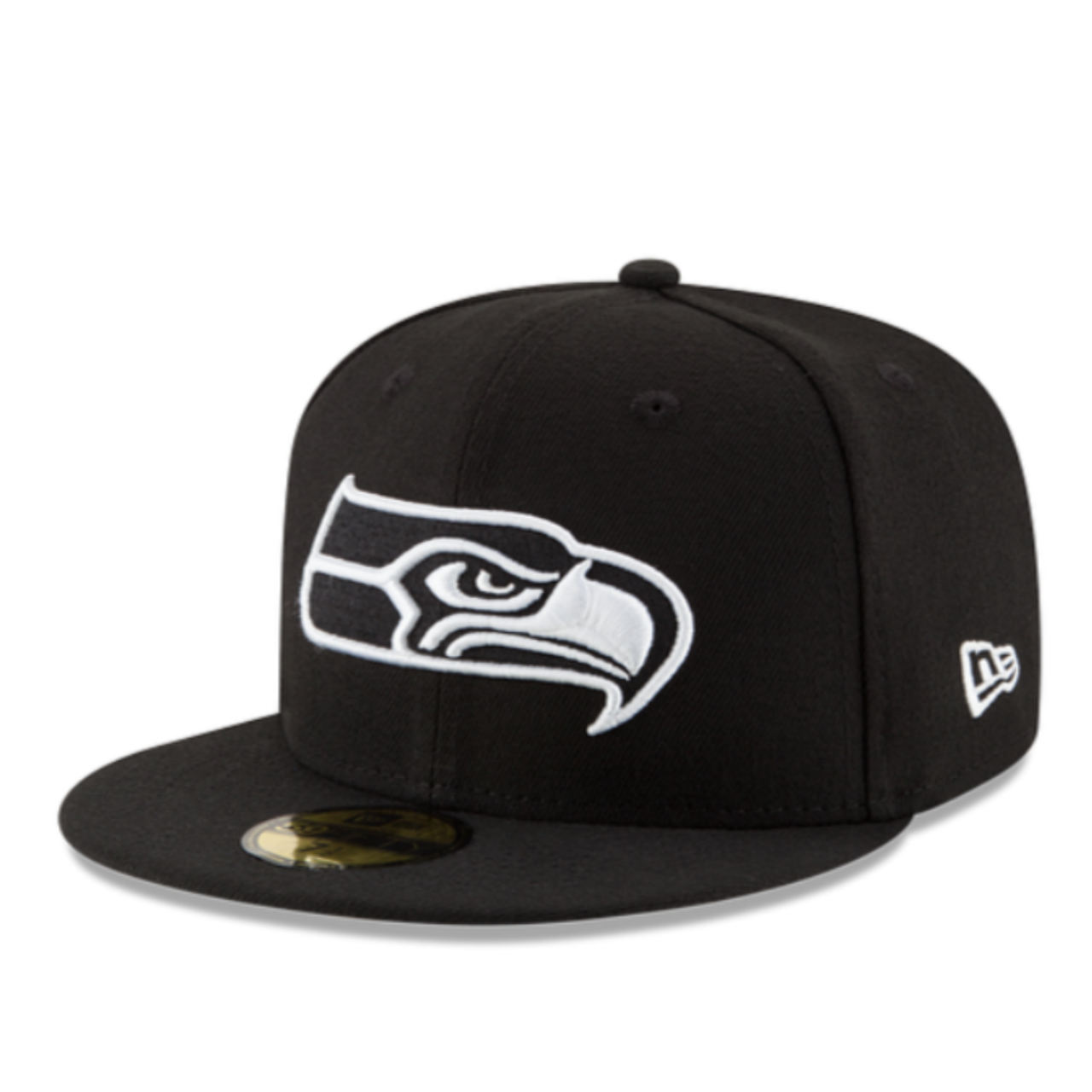New Era Seattle Seahawks Black with white logo 59FIFTY Fitted Hat front view
