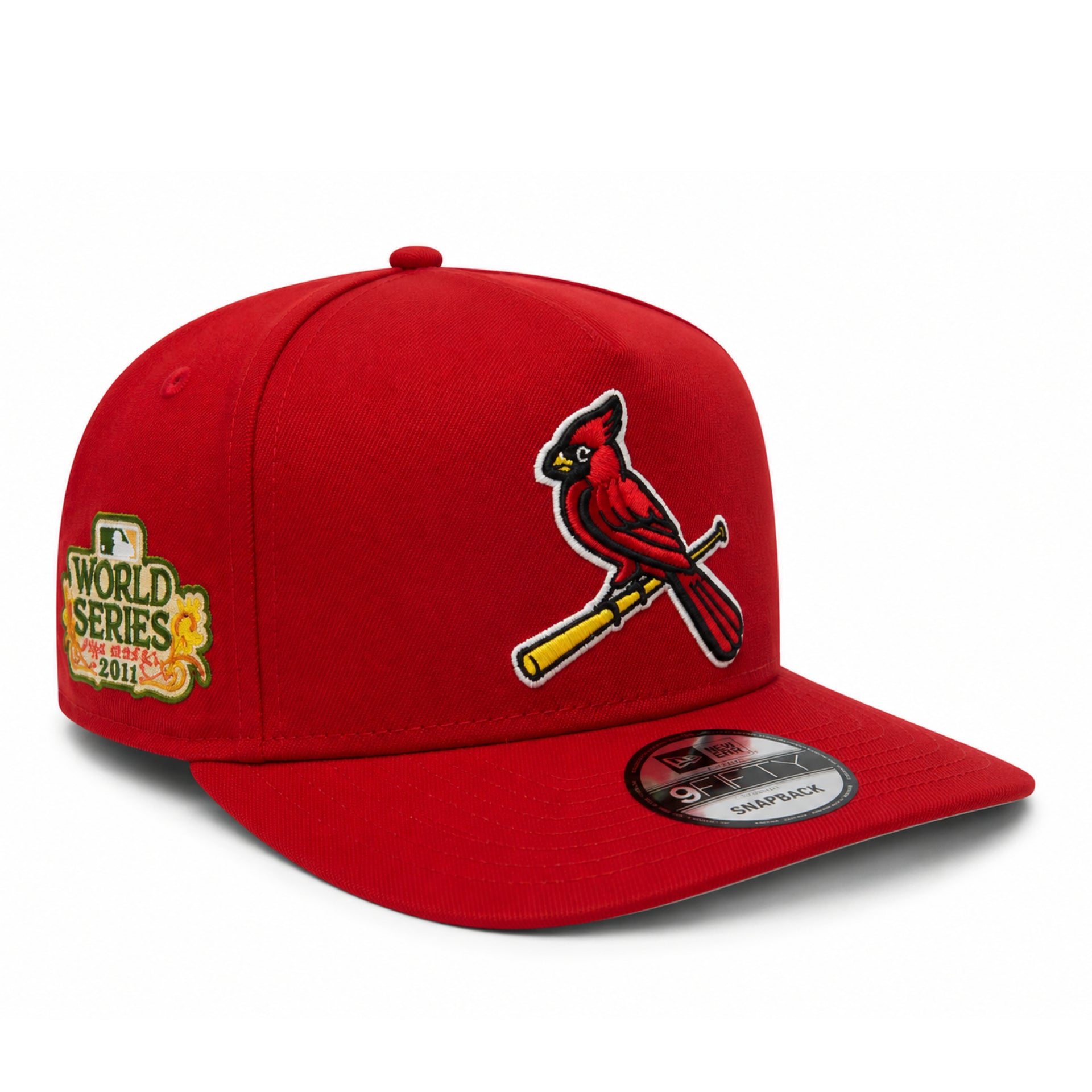 New Era St. Louis Cardinals 2011 World Series Red 9FIFTY A-FRAME Snapback Hat front angle view
