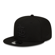 New Era St. Louis Cardinals Black on Black 9FIFTY Snapback front left angle view