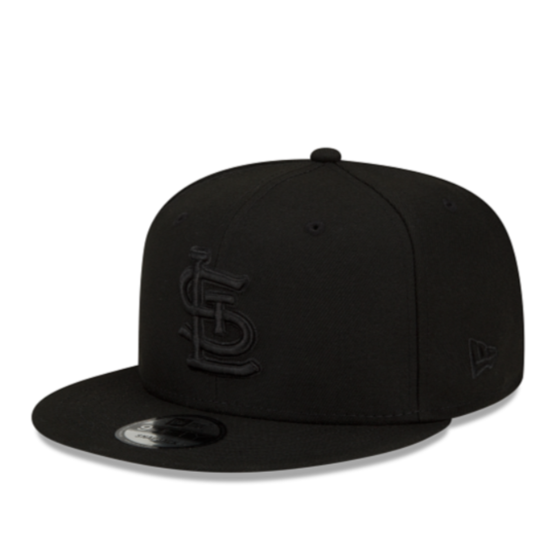 New Era St. Louis Cardinals Black on Black 9FIFTY Snapback front left angle view