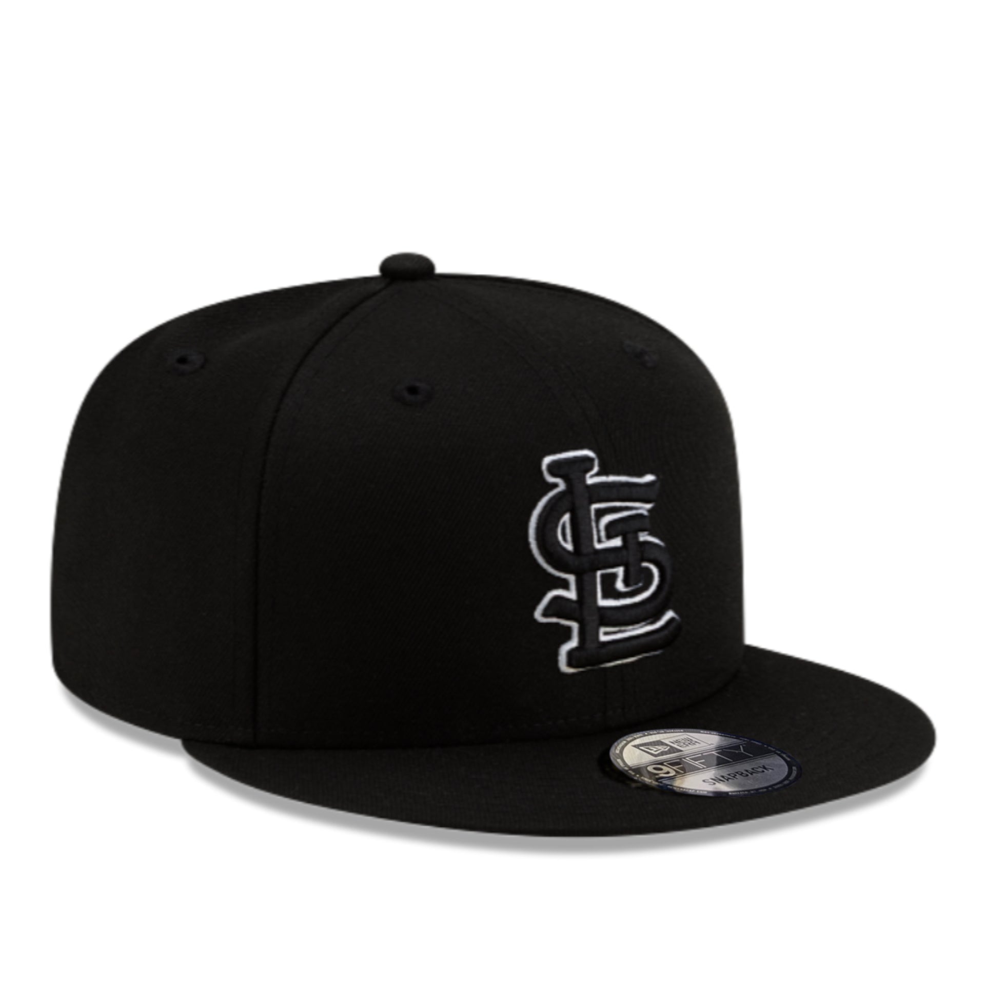 New Era St. Louis Cardinals Black White Outline 9FIFTY Snapback front right angle view